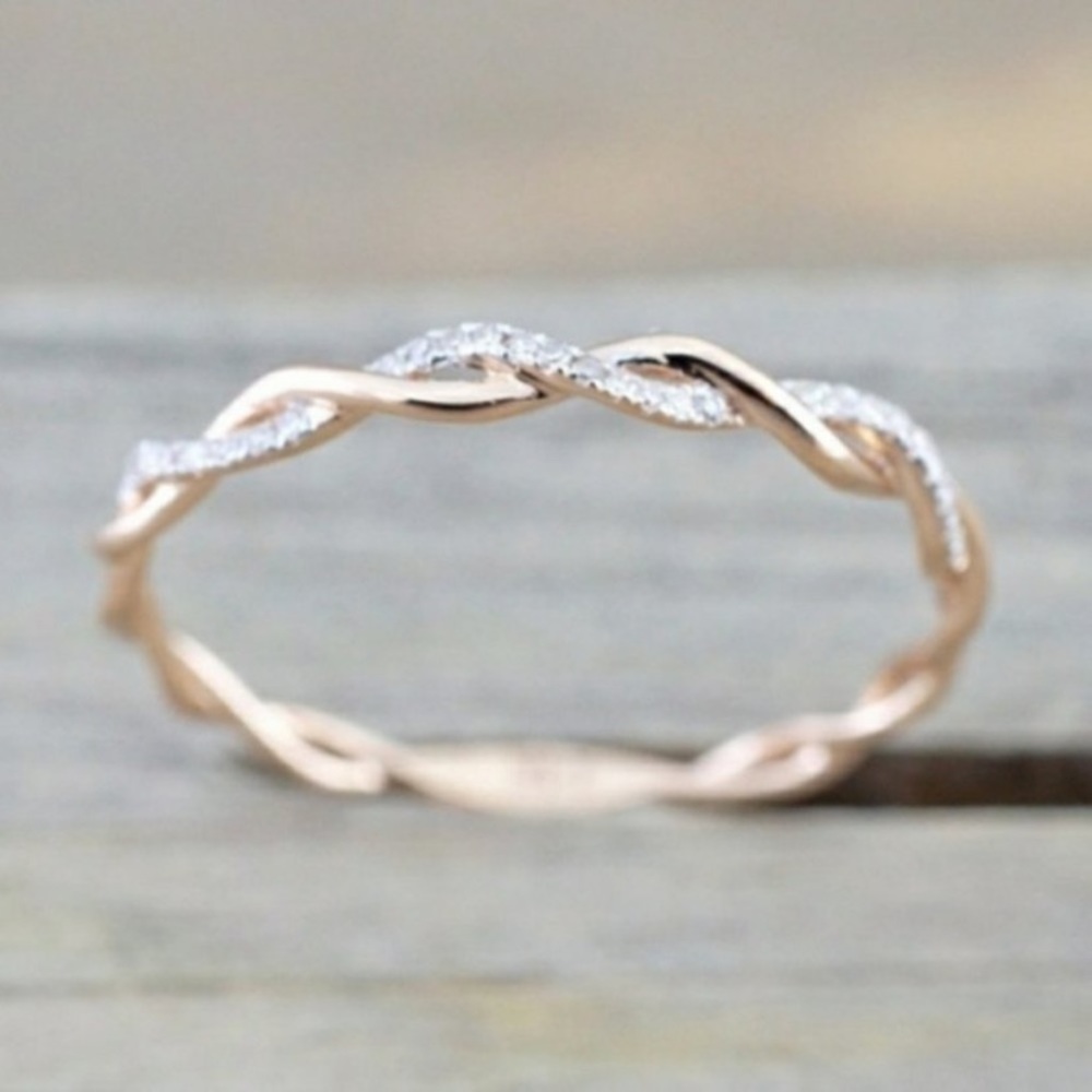 New Twisted Pave Crystals Gold tone Ring 8